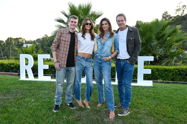 Presley Gerber, Kaia Gerber, Cindy Crawford and Rande Gerber at RE/DONE x Kaia Gerber 'Short/Cuts' Launch Event on May 20, 2026 in Los Angeles, California. (Photo by Gilbert Flores/WWD via Getty Images)