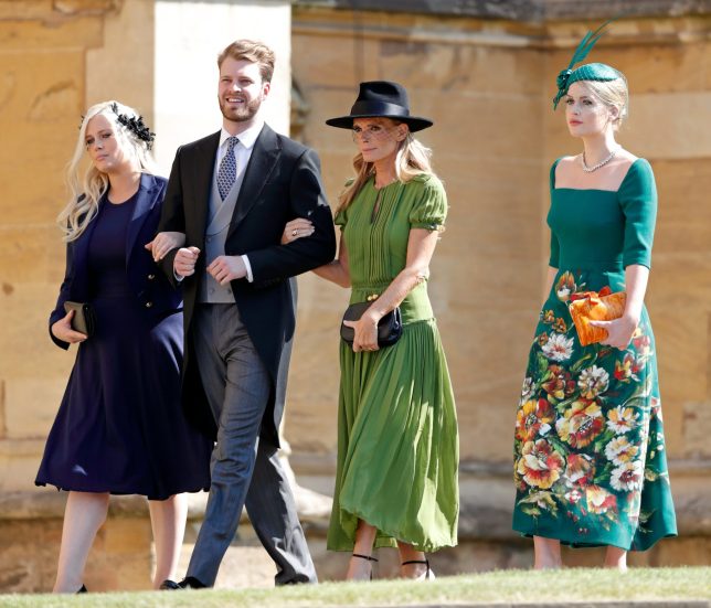 WINDSOR, UNITED KINGDOM - MAY 19: (EMBARGOED FOR PUBLICATION IN UK NEWSPAPERS UNTIL 24 HOURS AFTER CREATE DATE AND TIME) Lady Eliza Spencer, Louis Spencer, Viscount Althorp, Victoria Lockwood and Lady Kitty Spencer attend the wedding of Prince Harry to Ms Meghan Markle at St George's Chapel, Windsor Castle on May 19, 2018 in Windsor, England. Prince Henry Charles Albert David of Wales marries Ms. Meghan Markle in a service at St George's Chapel inside the grounds of Windsor Castle. Among the guests were 2200 members of the public, the royal family and Ms. Markle's Mother Doria Ragland. (Photo by Max Mumby/Indigo/Getty Images)