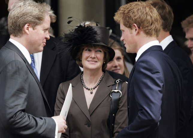 LONDON, ENGLAND - AUGUST 31: Prince Harry greets Charles, Earl Spencer and Lady Sarah McCorquodale as the congregation leave the 10th Anniversary Memorial Service For Diana, Princess of Wales at Guards Chapel at Wellington Barracks on August 31, 2007 in London, England. (Photo by Tim Graham Photo Library via Getty Images)