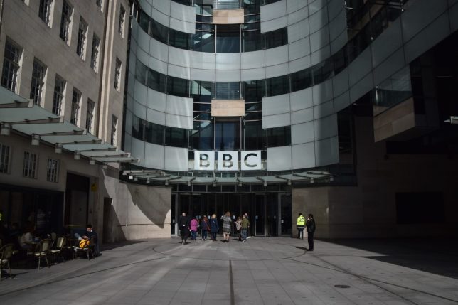 London, UK - March 26 2026. General view of Broadcasting House, the BBC headquarters in central London, with people walking outside.