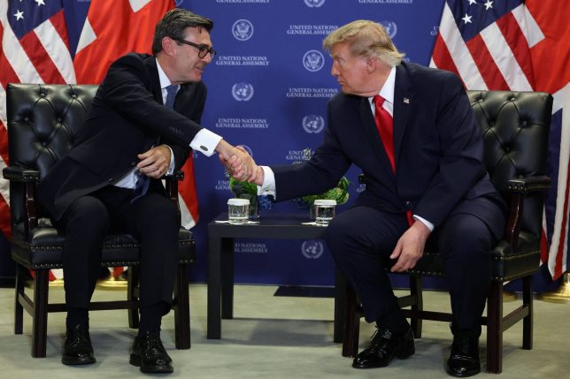 NEW YORK, NEW YORK - SEPTEMBER 22: Britain's Prime Minister Andy Burnham shakes hands with US President Donald Trump during a meeting on the sidelines of the 81st United Nations General Assembly on September 22, 2026 in New York City. This is Andy Burnham's first visit to the United Nations as UK Prime Minister, and first face-to-face meeting with President Donald Trump. (Photo by Toby Melville - WPA Pool/Getty Images)