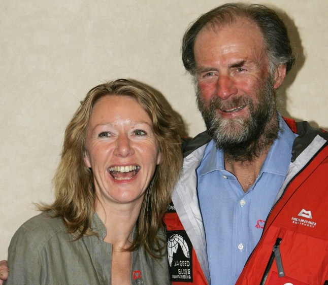 Explorer Sir Ranulph Fiennes and his wife Lady Louise, after returning to Britain following a failed attempt to climb Everest.