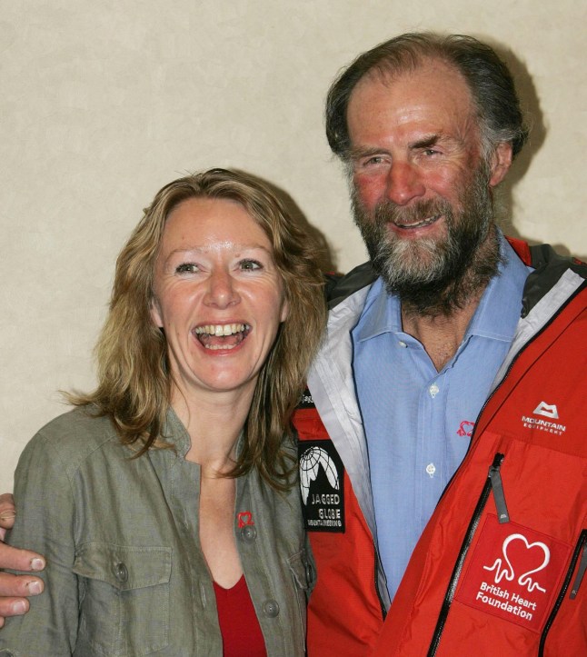 Explorer Sir Ranulph Fiennes and his wife Lady Louise, after returning to Britain following a failed attempt to climb Everest.