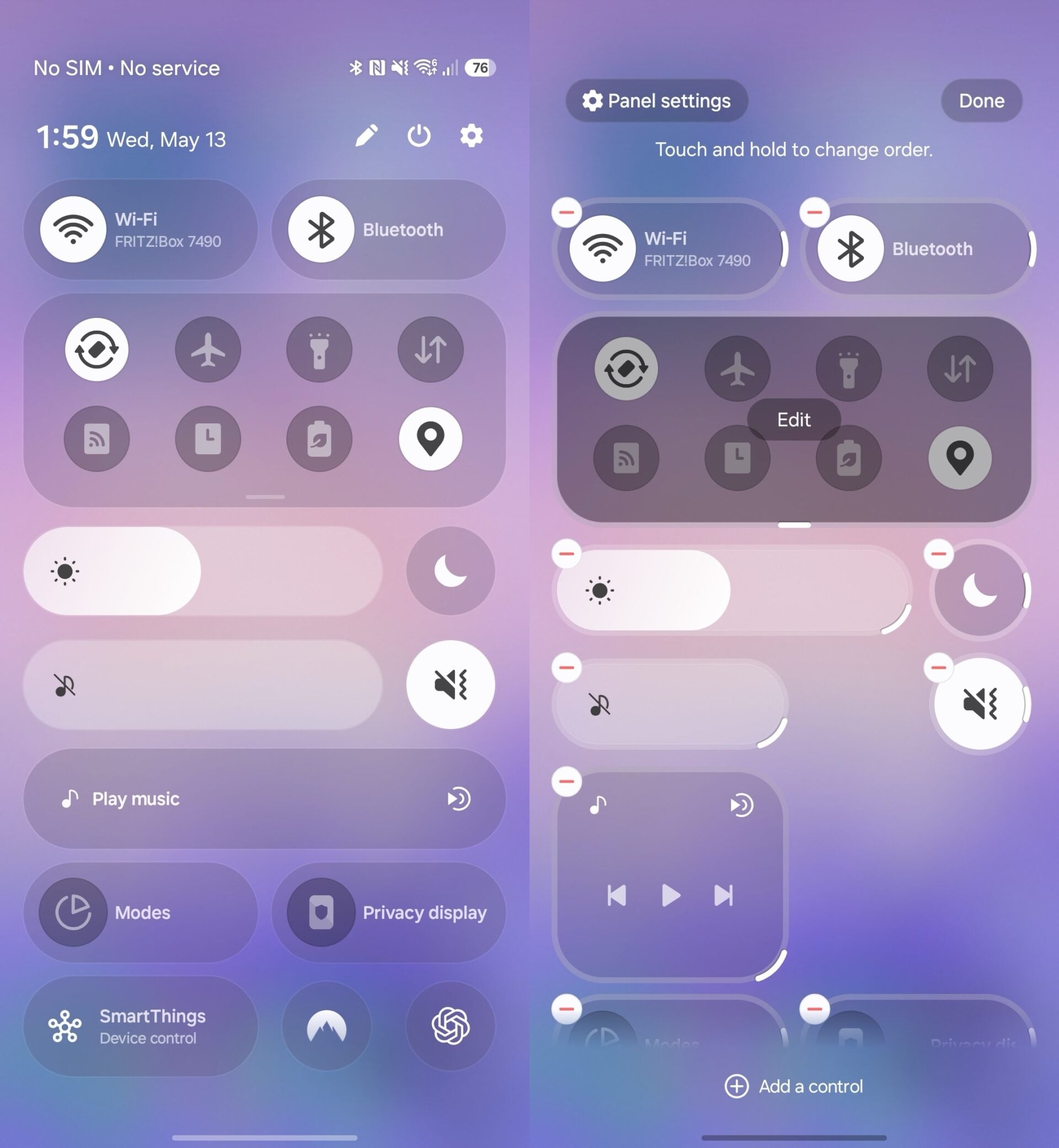 Samsung One UI 9.0 Quick Panel UI Design Size Adjustment Options