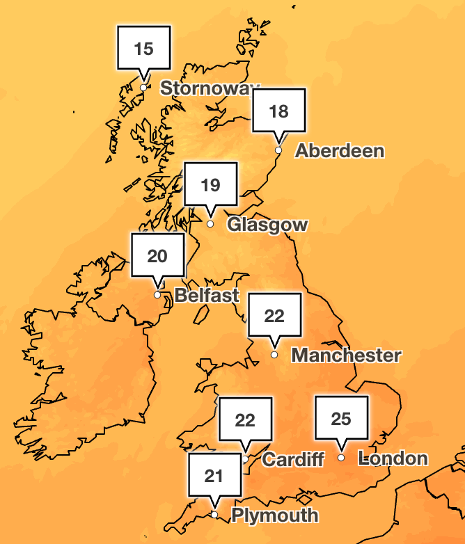 Temperatures are forecast to reach 25C on Monday