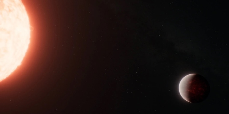 Lava-world exoplanets: Planet half-illuminated by its sun, which is very close by.