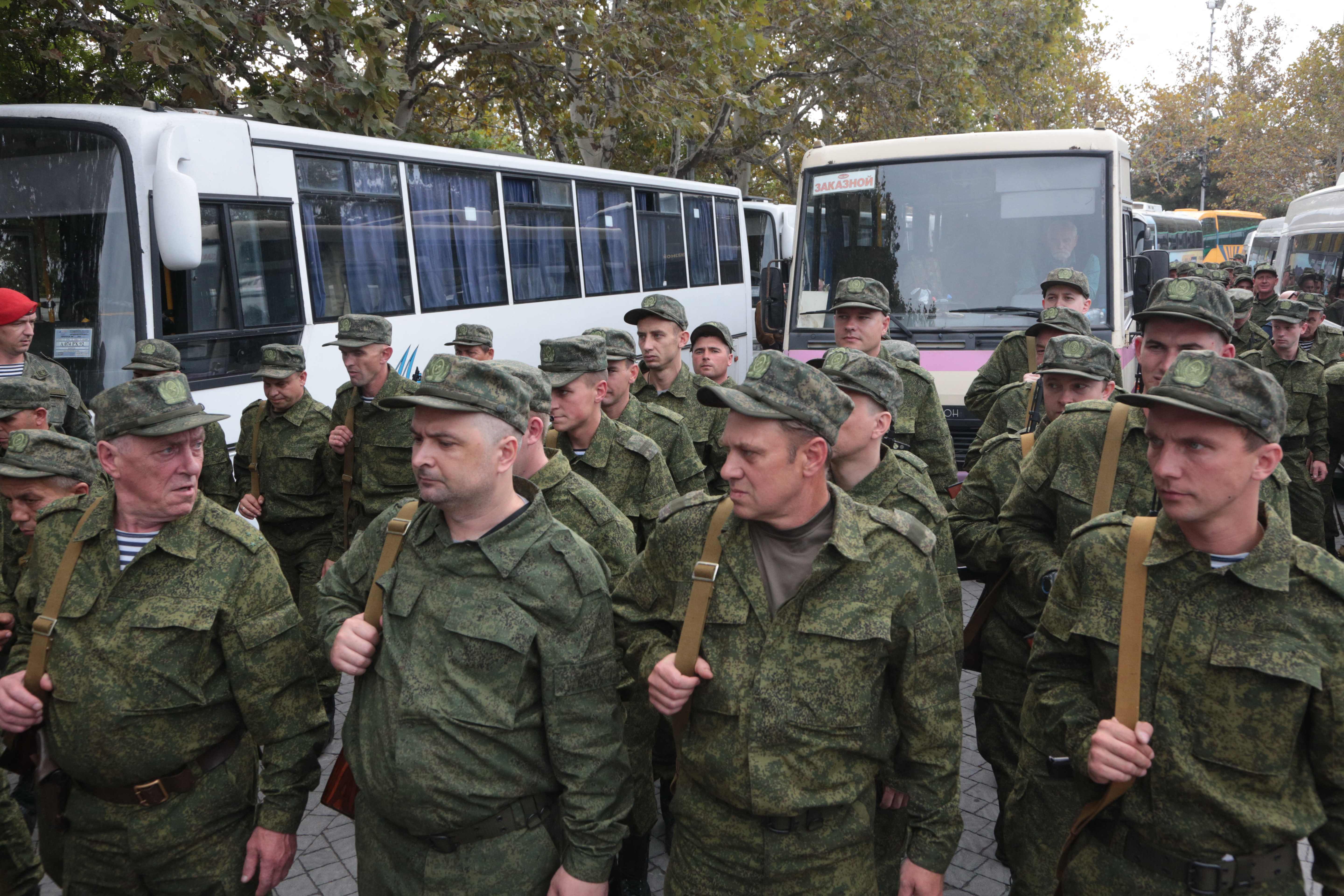 Russian reservists depart for military bases during mobilisation of troops, in Sevastopol