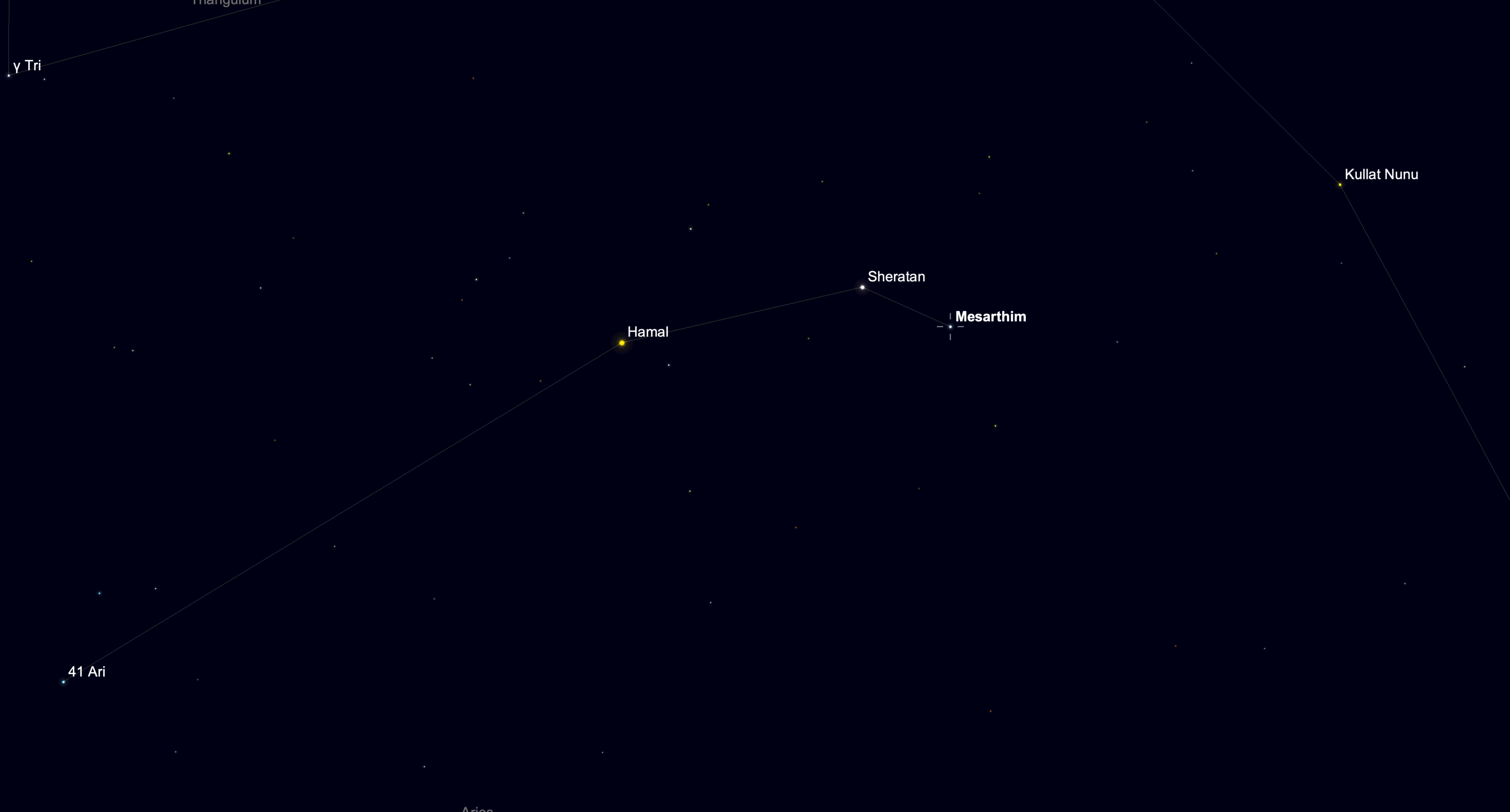 Star chart showing Mesarthim and Sheratan near Hamal in the constellation Aries on Sept. 27, 2026.