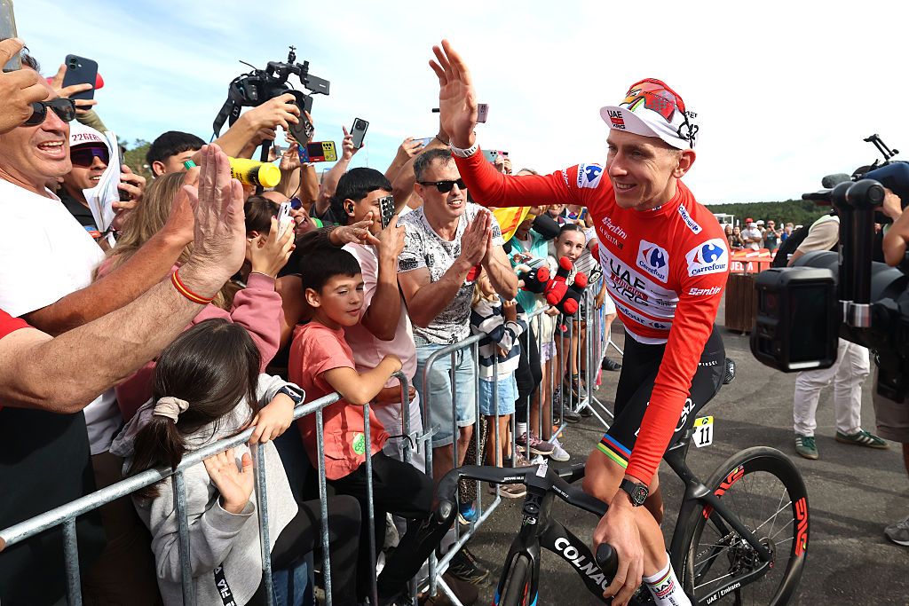 Tadej Pogacar (UAE Team Emirates XRG) during the 2026 Vuelta a Espa&ntilde;a. (Photo by Alexander Hassenstein/Getty Images)