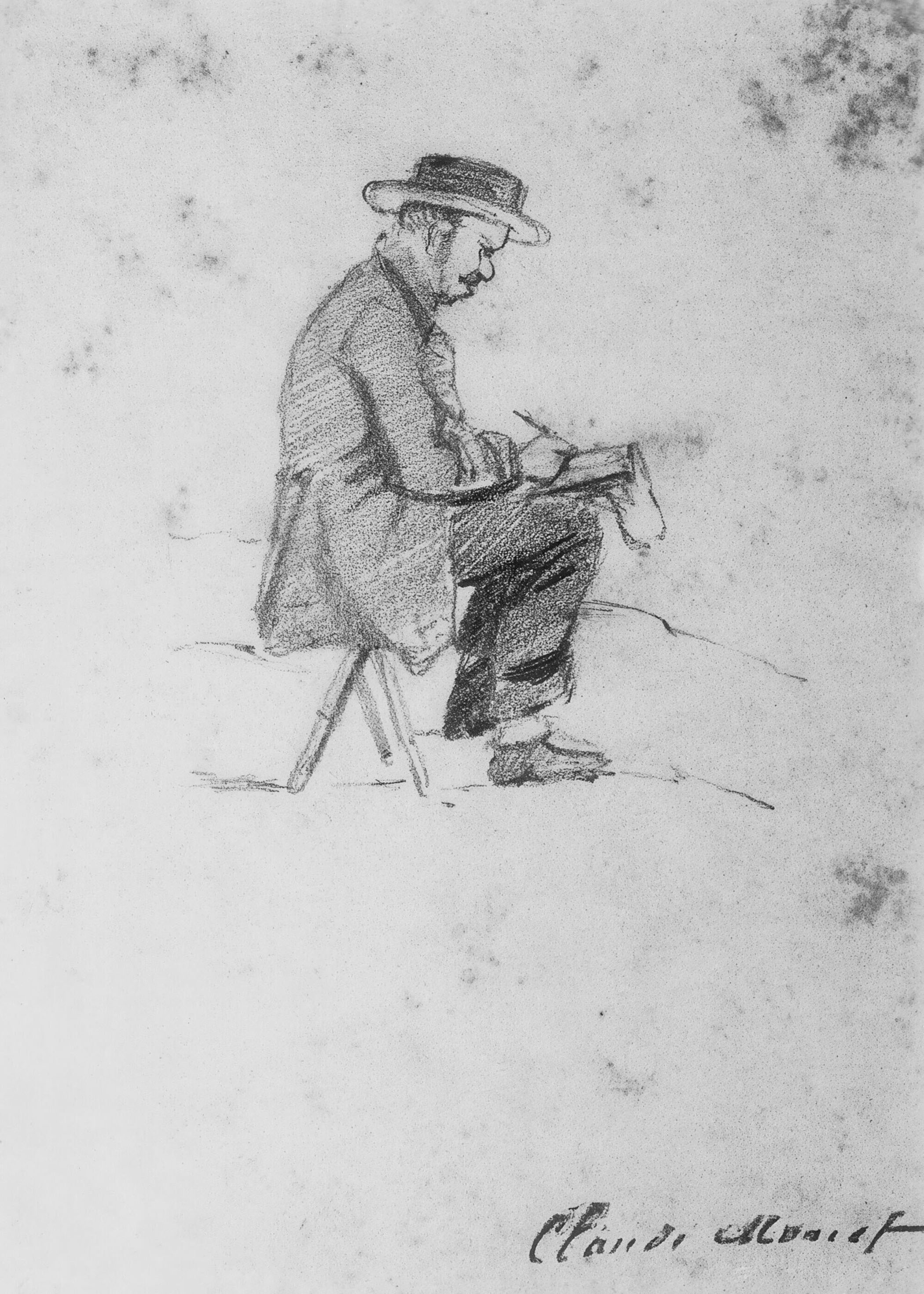 A sketch by Monet believed to show Boudin at work in Le Havre