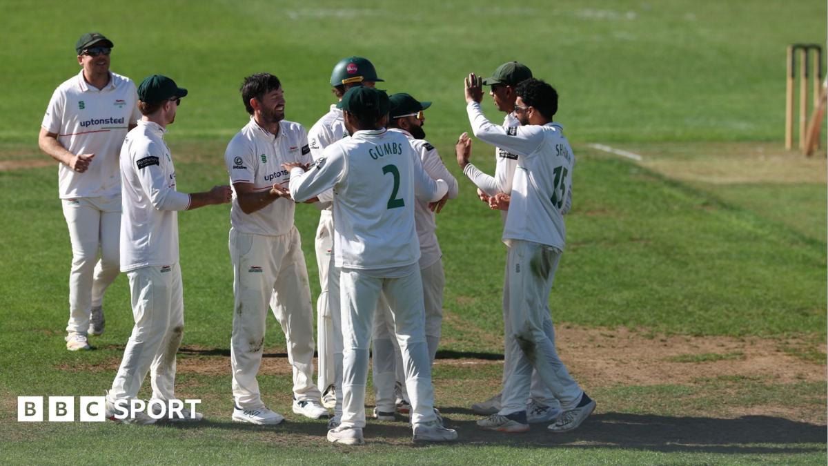 Leicestershire players celebrate taking a wicket in their win against Hampshire