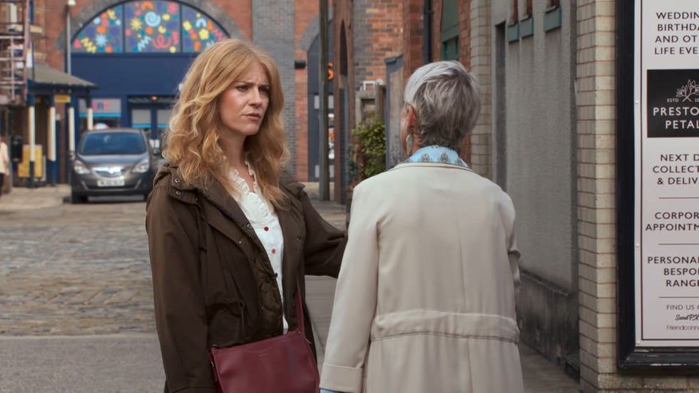 coronation street, not toyah battersby having a conversation with debbie webster in the street