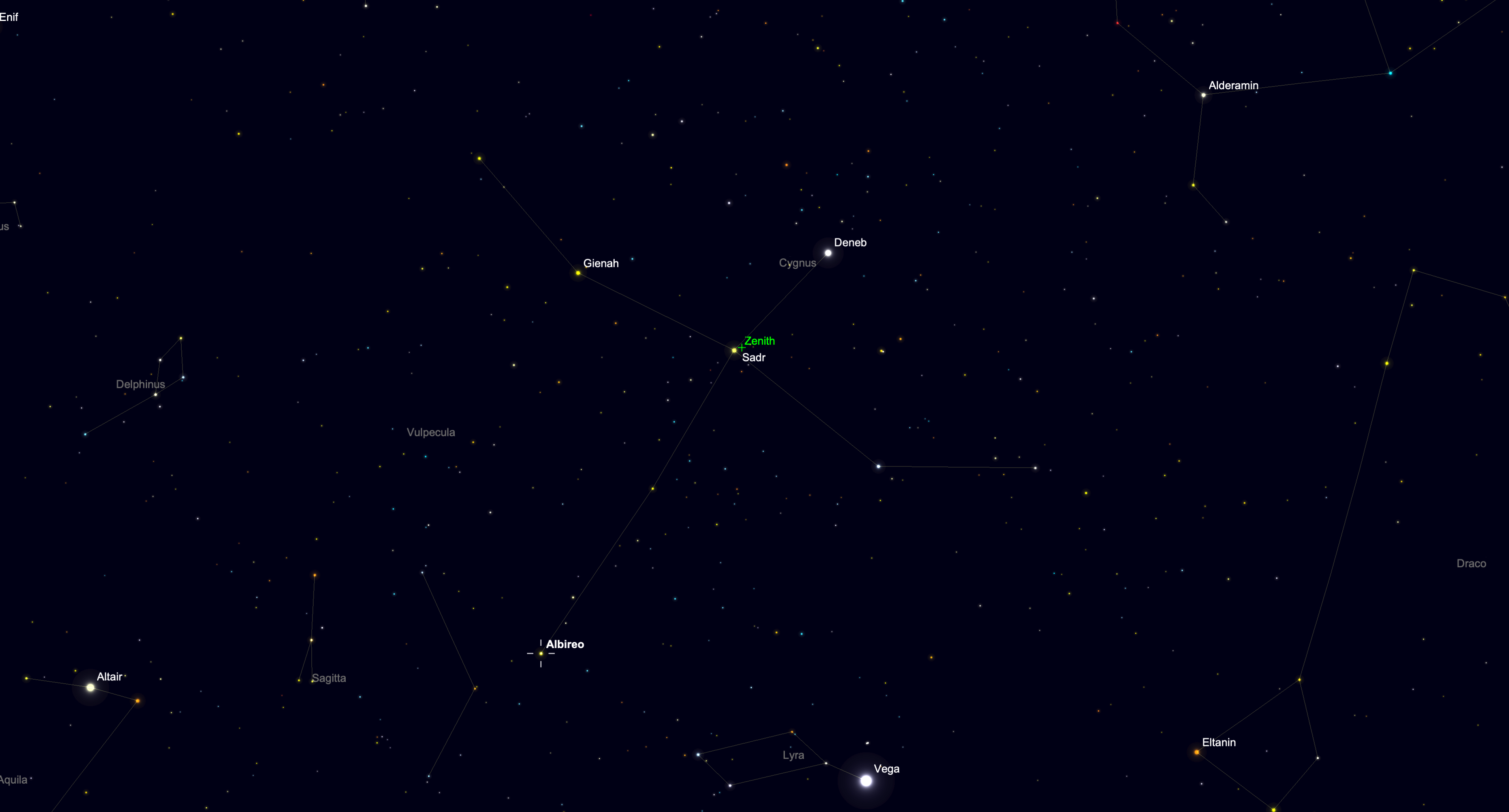 Star chart showing the location of the double star Albireo in the constellation Cygnus on Sept. 25, 2026.