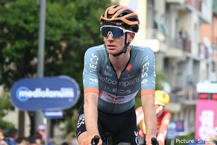 Ben Turner crosses the line after stage 4 of the 2026 Giro d'Italia