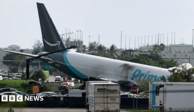 Amazon cargo plane overshoots runway and hits multiple vehicles at Miami airport, officials say - follow latest
