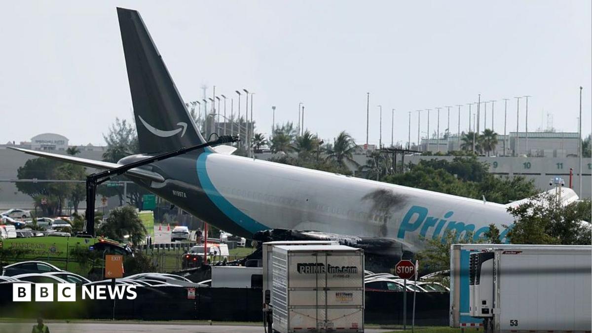 Amazon cargo plane overshoots runway and hits multiple vehicles at Miami airport, officials say - follow latest
