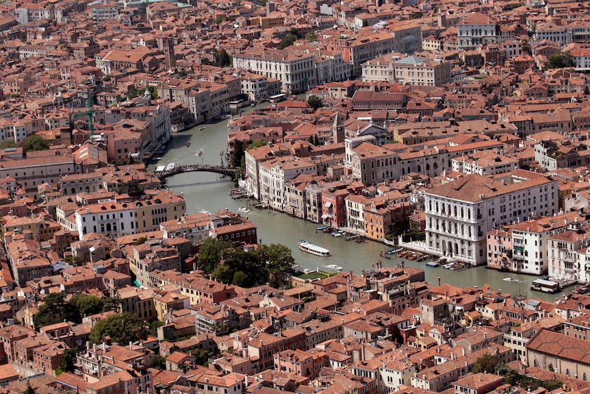 An aerial photo of Venice.