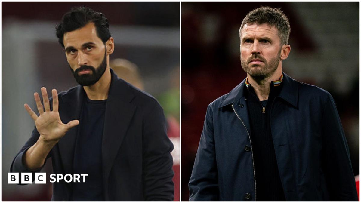 A collage of two images of Fulham coach Alvaro Arbeloa and Manchester United boss Michael Carrick