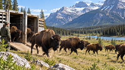 Canada released 26 bison into Banff National Park in 2017; the herd grew rapidly as scientists tracked its return to the wild