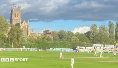 New Road in sunshine - but also with cloud cover - for the first day of the Worcestershire-Northamptonshire County Championship game