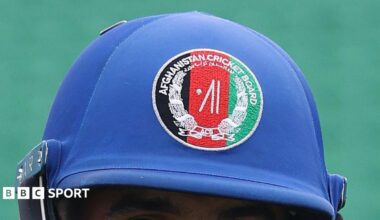 The logo of the Afghanistan Cricket Board on a helmet