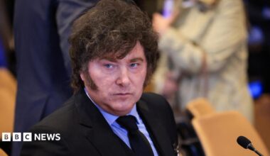 Argentina's President Javier Milei attends a meeting of the multinational political and security coalition "Shield of the Americas" on the sidelines of the 81st United Nations General Assembly in New York,