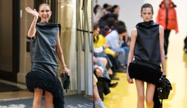 Celine Dion wears Loewe outside her hotel on Sept. 1 in Paris.