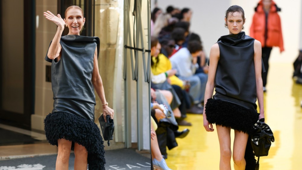 Celine Dion wears Loewe outside her hotel on Sept. 1 in Paris.