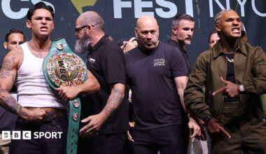 Conor Benn is shirtless and wearing black shorts
