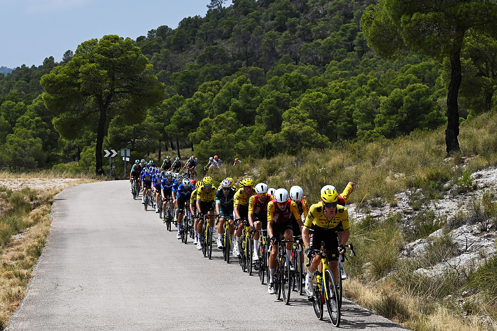 Steven Kruijswijk (Visma - Lease a Bike) leads the peloton during stage 10 of the 2026 Vuelta a Espa&ntilde;a. (Photo by Tim de Waele/Getty Images)