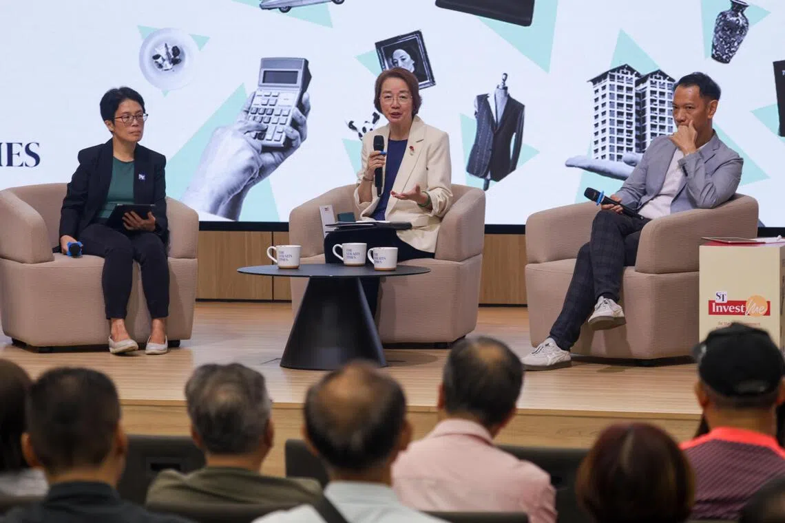 (From left) ST senior correspondent Chor Khieng Yuit, alongside Tan Huey Min, general manager of Credit Counselling Singapore, and Leon Loh, financial services consultant at Gen Financial Advisory, in an ST InvestMe panel discussion on Sept 17.