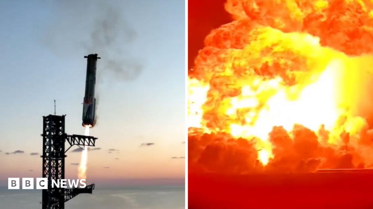 Composite image of the starship safely in its chopsticks, and when it set on fire