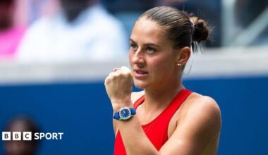 Marta Kostyuk celebrates during her defeat by Linda Noskova at the 2026 US Open