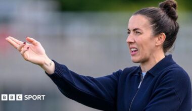 Rangers head coach Leanne Crichton gestures during the ScottishPower Womens Premier League match between Hearts Women and Rangers Women at The Vanloq Community Stadium on August 30, 2026 in Edinburgh, Scotland.