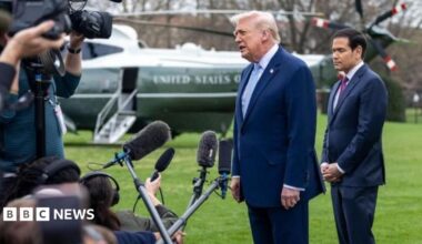 Donald Trump and Marco Rubio speaking to reporters