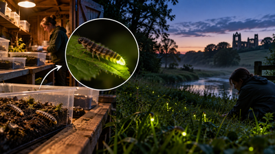 Glowworms return to a North Yorkshire reserve after more than 100 years; larvae raised in a Bristol garden shed have produced the first glowing females