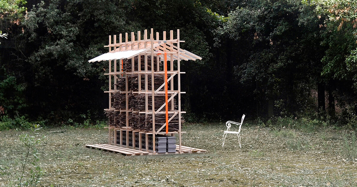 m²ft architects stacks woodland branches into modular biodiversity pavilion in italy