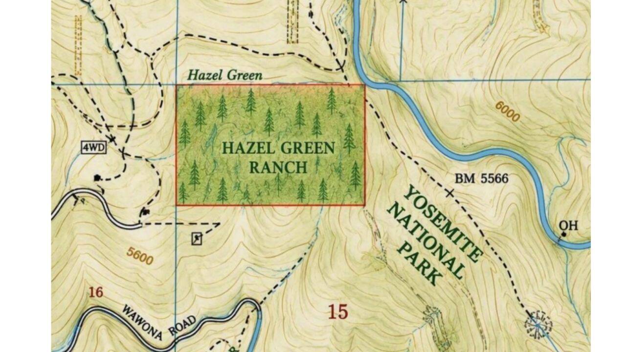 A map showing Hazel Green Ranch and Yosemite National Park. (Source: Newsweek) Map showing Hazel Green Ranch