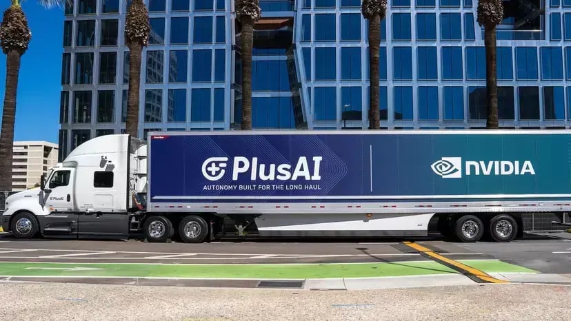 The trailers belong to PlusAI, a company that develops autonomous driving systems for trucks and a partner of Nvidia (Photo: PlusAI) משאית של PlusAI ואנבידיה