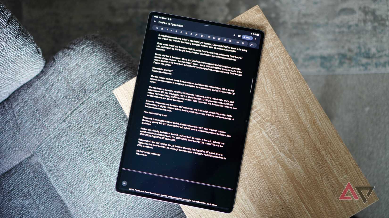 Google Docs on the Samsung Galaxy Tab S11 Ultra