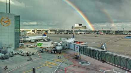 Lufthansa Planes In Frankfurt Under Rainbow