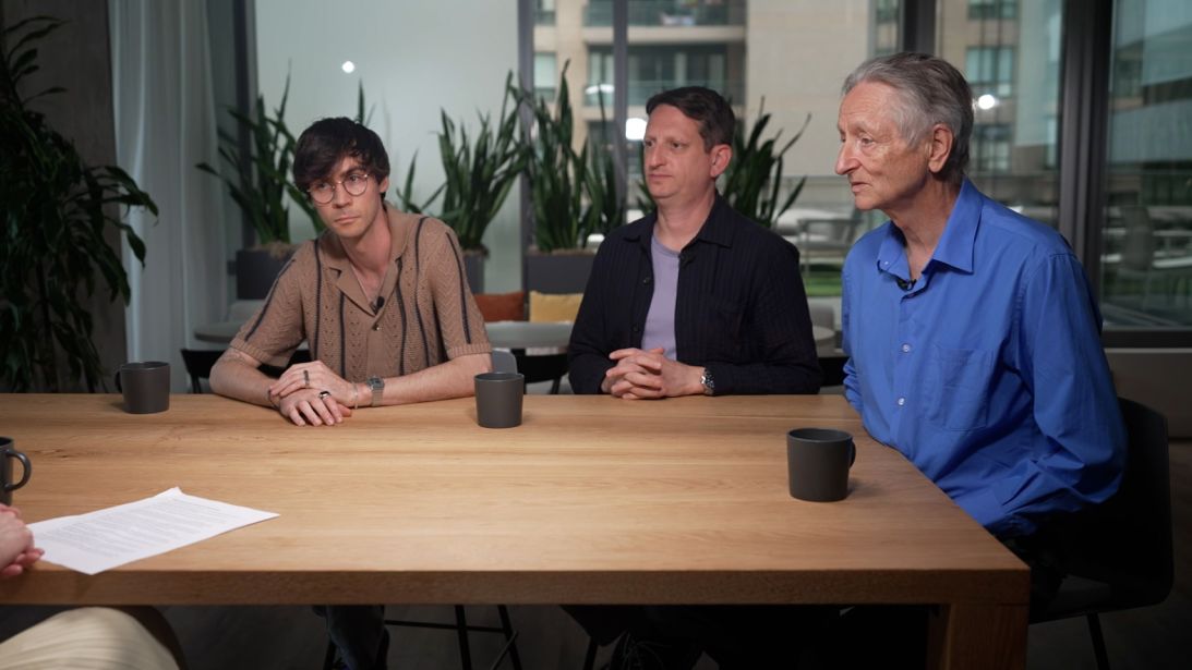 Cohere co-founder Nick Frosst, and Radical Ventures co-founder Jordan Jacobs and Geoffrey Hinton.