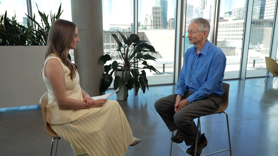 Geoffrey Hinton interviewed by CNN's Clare Duffy in Toronto.