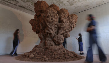 bomb cloud sculpture takes shape inside abandoned lisbon school