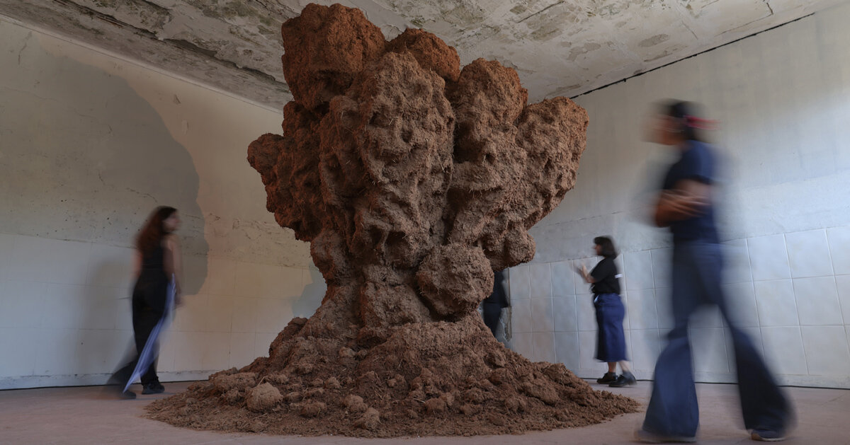 bomb cloud sculpture takes shape inside abandoned lisbon school