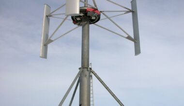 Wind turbine standing in the snow at a research station in Antarctica