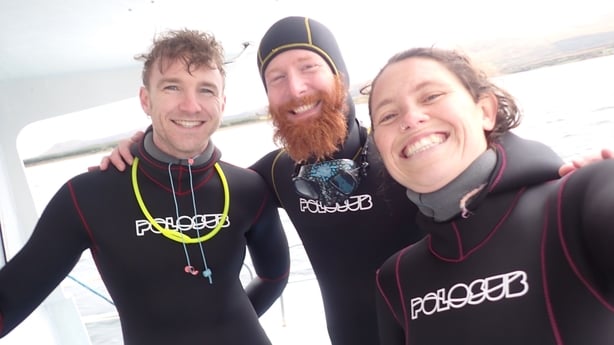 Pictured are Jack O'Donovan Trá, Communications Officer, Fair Seas; Elis Martinelli, Marine Programme and Operations Manager, Sea Synergy; and Lukas Werner, Research Officer, Sea Synergy. Picture: Sea Synergy
