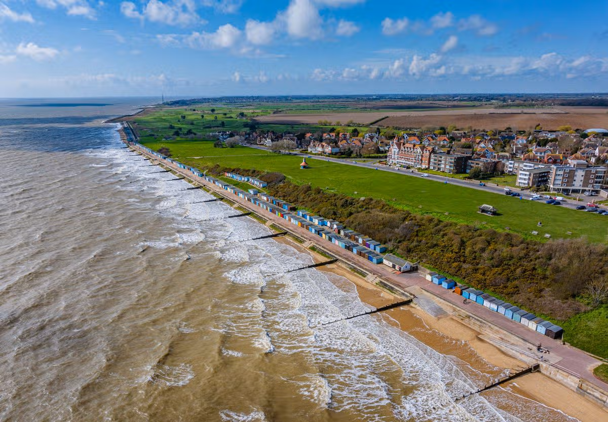 Aerial photo from a drone of Frinton-on-Sea on the Essex coast, UK.