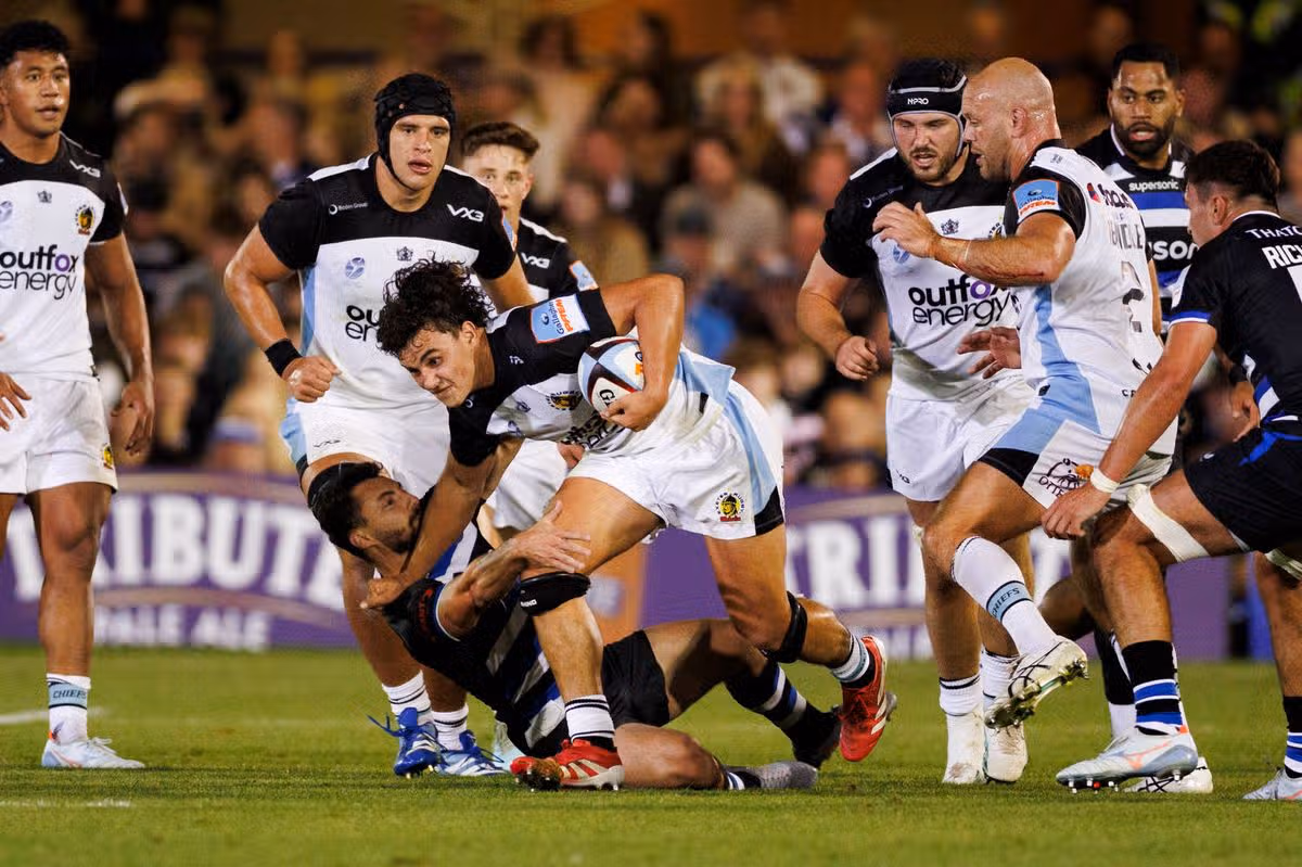 Exeter Chiefs' Kane James in action
