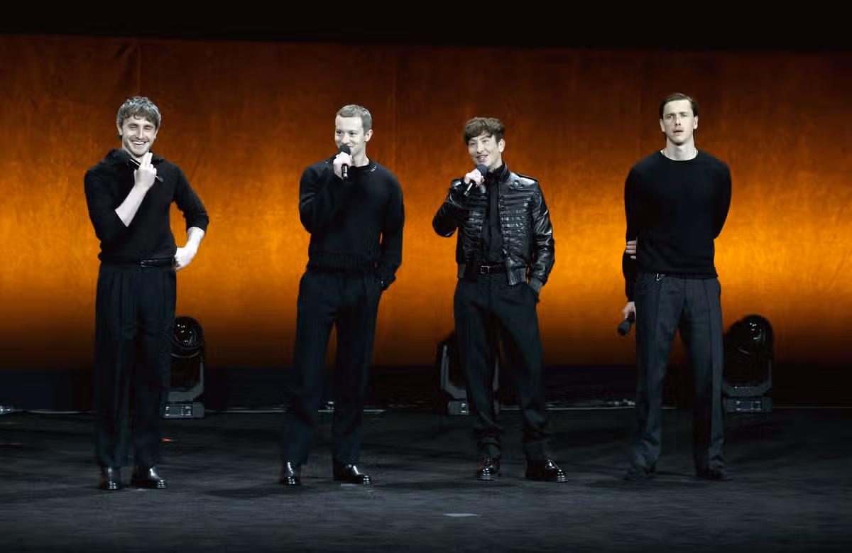 (L-R) Paul Mescal, Joseph Quinn, Barry Keoghan and Harris Dickinson speak onstage to promote the upcoming films "The Beatles: A Four-Film Cinematic Event" at the Sony Pictures Entertainment presentation during CinemaCon, the official convention of Cinema United, at The Colosseum at Caesars Palace on March 31, 2025 in Las Vegas, Nevada